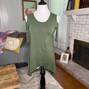Cold Shoulder faux wrap short sleeve high low tunic